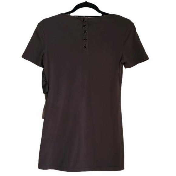 Twelve by Twelve Los Angeles Dark Brown Short Sleeve Ruffle & Beaded Top - Picture 3 of 7